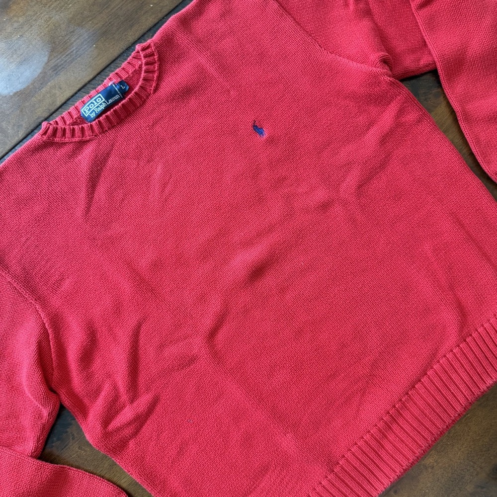 Polo By Ralph Lauren Sweater Mens Large Red Cotton Crewneck Knit Pullover